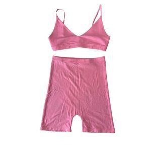 SLA Top & Shorts Set Women Small Pink‎ Stretch Designer Money Outdoor Beach